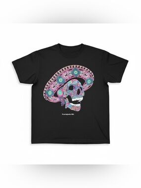 Codigo Cotton Adult Size Small Neon Dia De Los Muertos Skull Print Black T-shirt